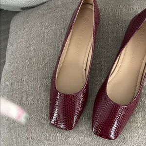 Elegant Burgundy Snake Print Women's Shoes